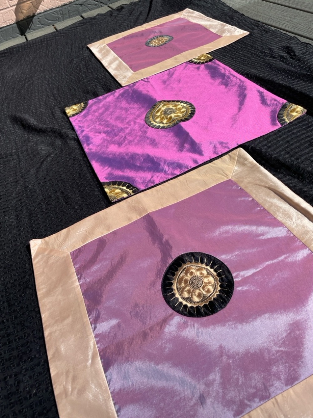 ❤️ 3 CUSTOM BO-HO IRIDESCENT Decorative Satin Square PILLOW COVERS 17”